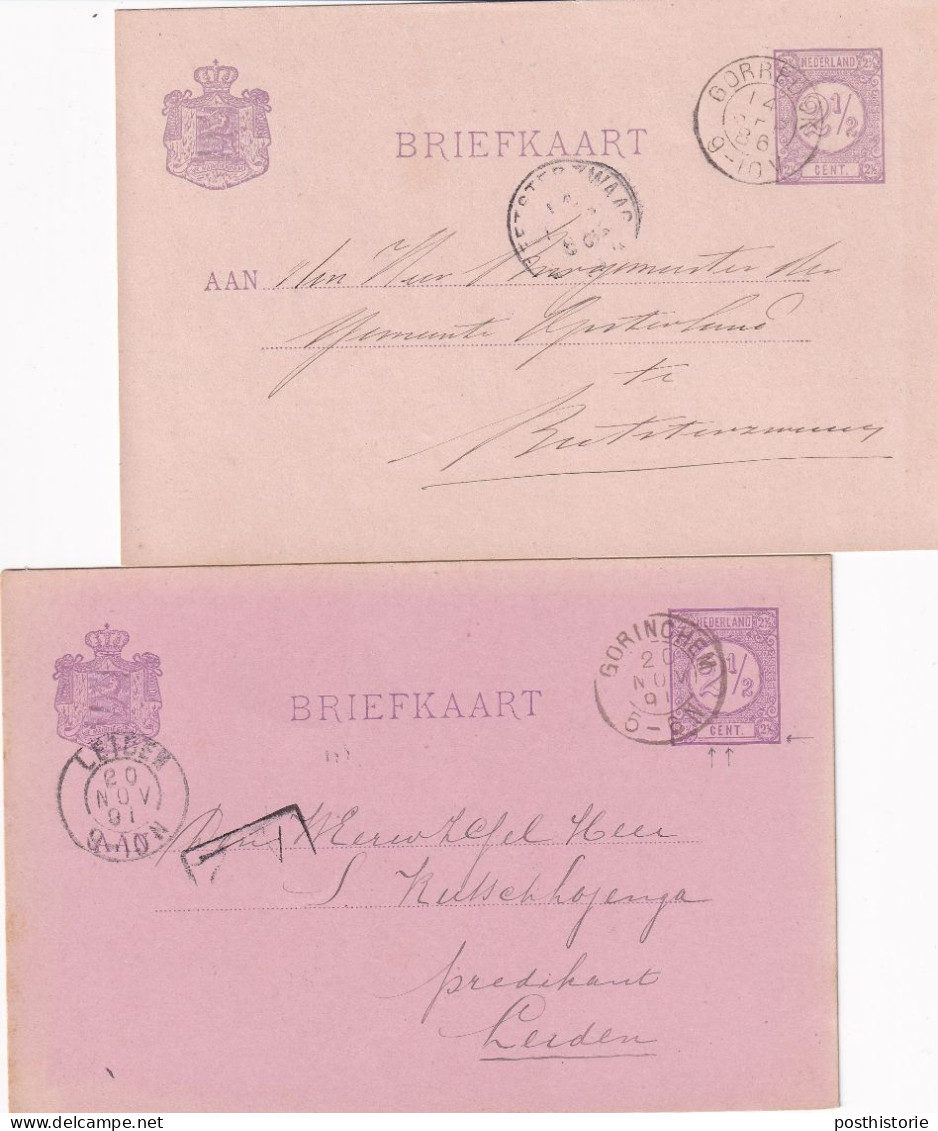 Briefkaarten 1886 En 1891 Gorinchem  (kleinrond) Naar Beetsterzwaag En Leiden - Poststempels/ Marcofilie