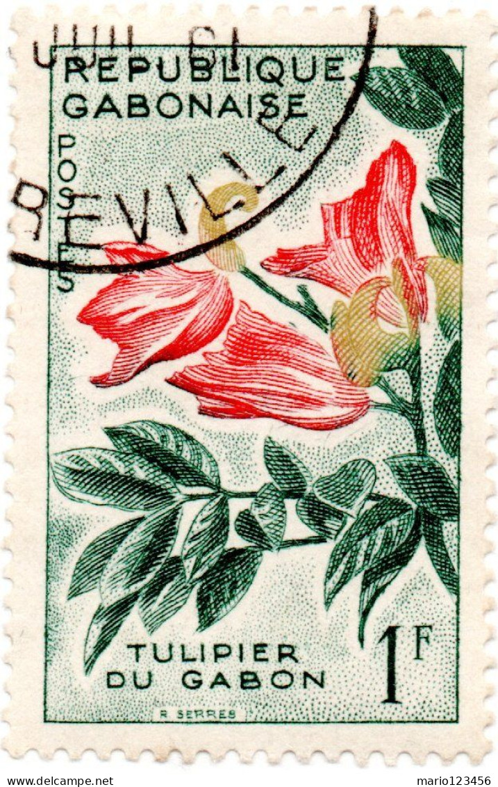 GABON, FLORA, FIORI, FLOWERS, 1 Fr., 1961, FRANCOBOLLI USATI Mi:GA 161, Scott:GA 155, Yt:GA 154 - Gebraucht