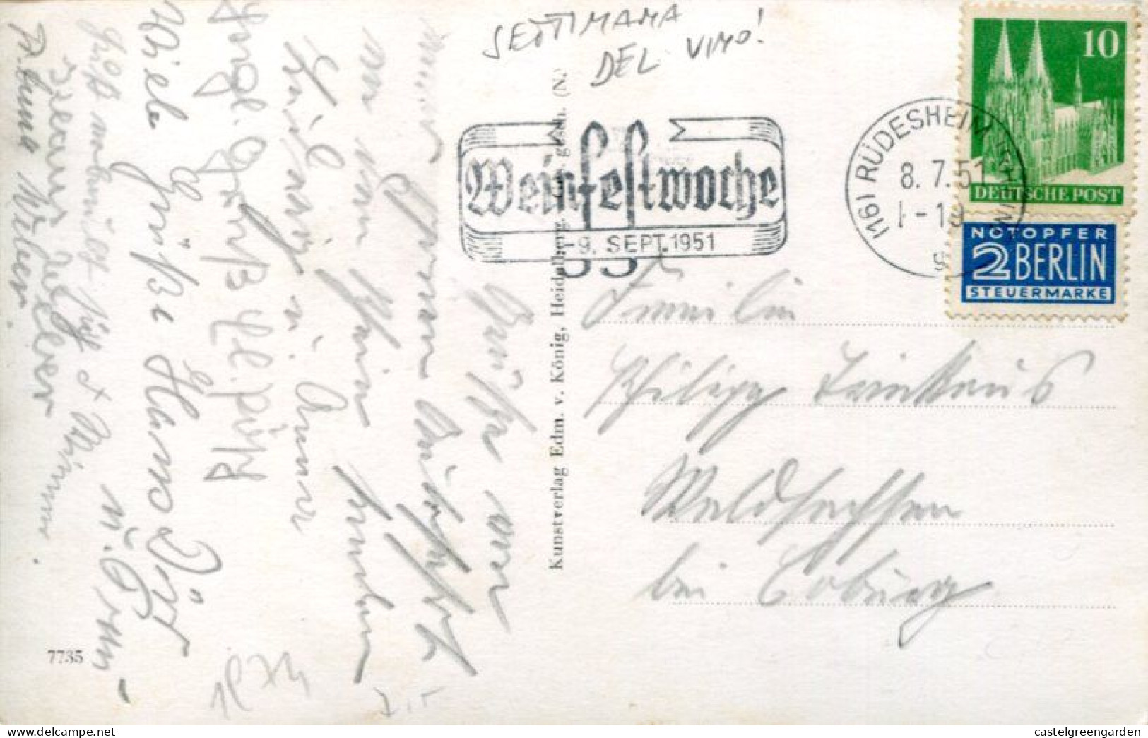 X0176 Germany,card With Special Postmark 1951 Rudesheim,Weinfestwoche 1951,wine Festival Week - Algemene Uitgaven