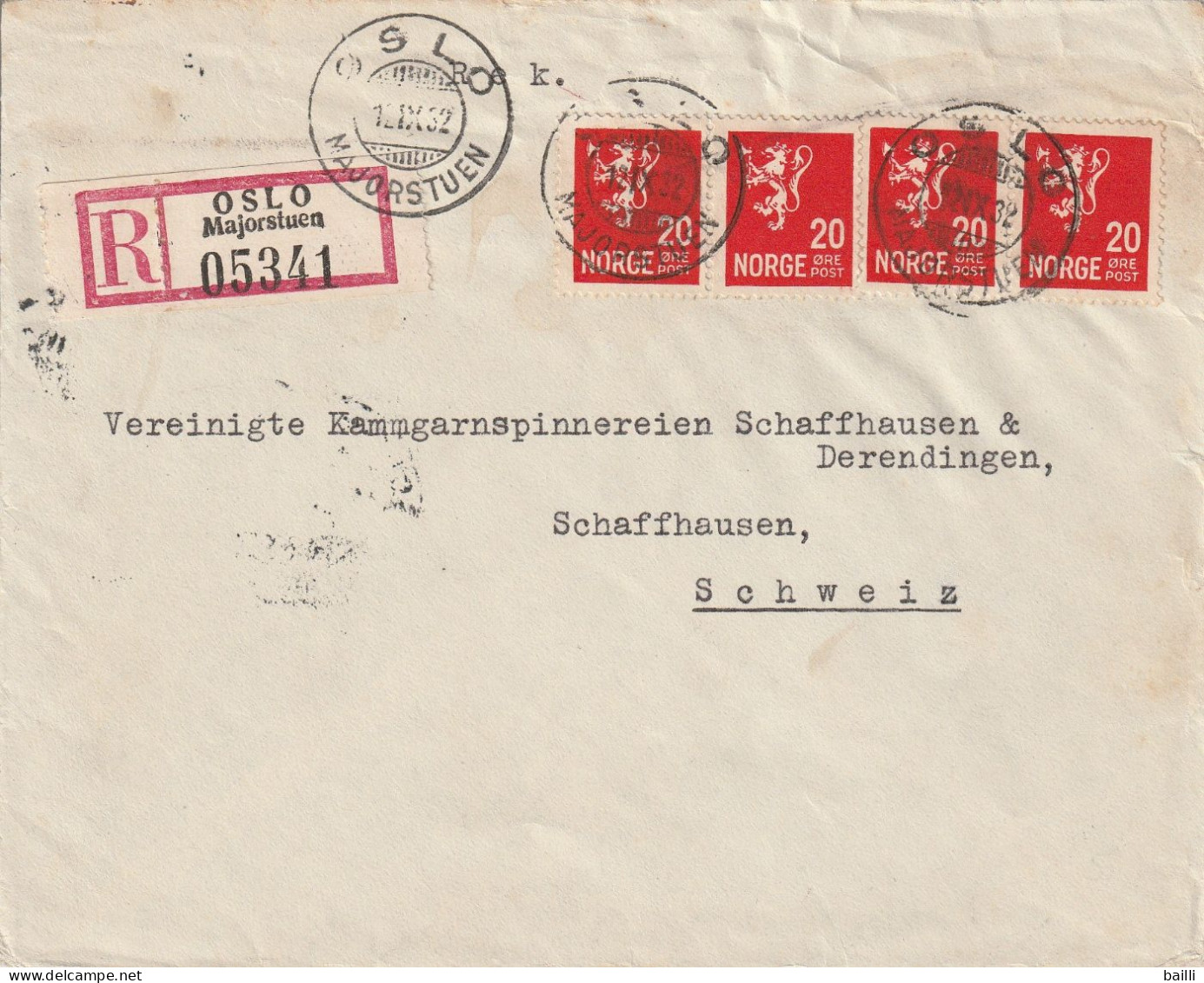 Norvège Lettre Recommandée Oslo Pour La Suisse 1932 - Briefe U. Dokumente