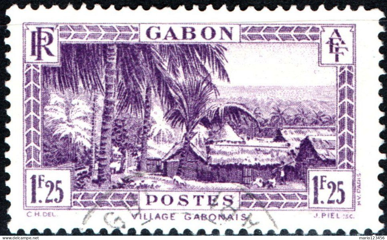 GABON, PAESAGGI, LANDSCAPE, 1,25 Fr., 1933, FRANCOBOLLI USATI Mi:GA 143, Scott:GA 140, Yt:GA 140A - Used Stamps
