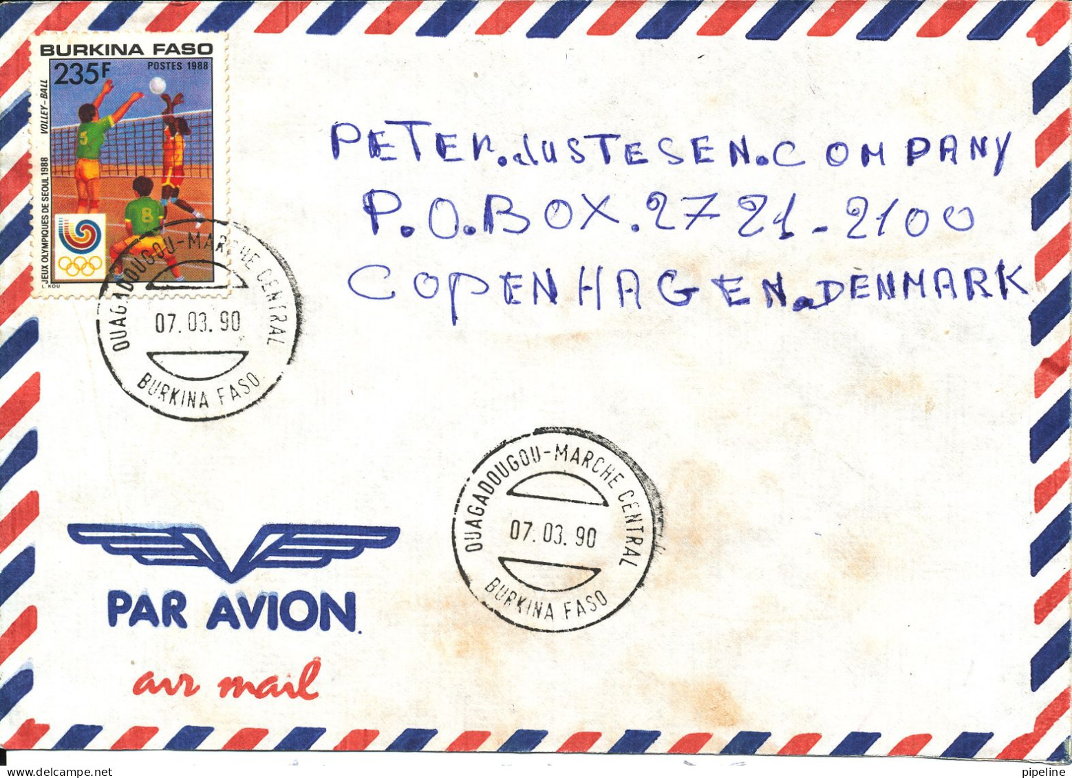 Burkina Faso Air Mail Cover Sent To Denmark 7-3-1990 Single Franked Volleyball - Burkina Faso (1984-...)