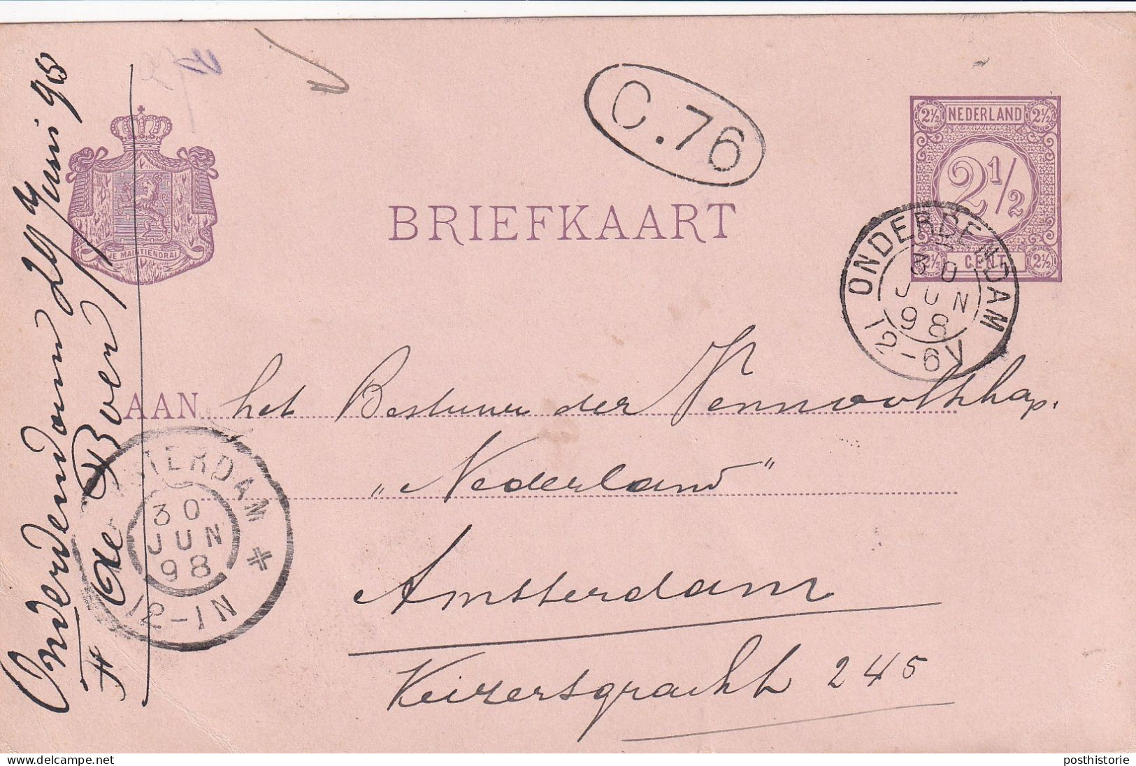Briefkaart 30 Jun 1898 Onderdendam (kleinrond) Naar Amsterdam - Postal History