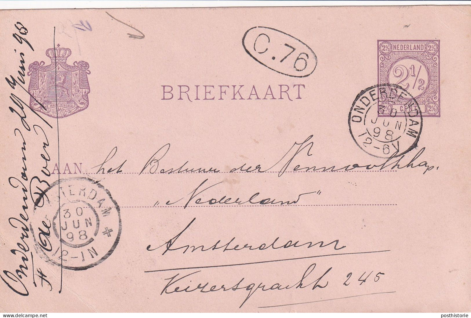 Briefkaart 30 Jun 1898 Onderdendam (kleinrond) Naar Amsterdam - Marcofilia