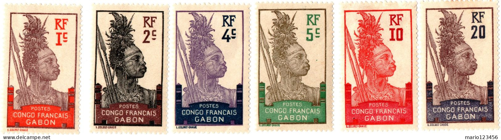 GABON, COSTUMI LOCALI, 1910, FRANCOBOLLI NUOVI (MLH*) Scott:GA 33-38 - Usati