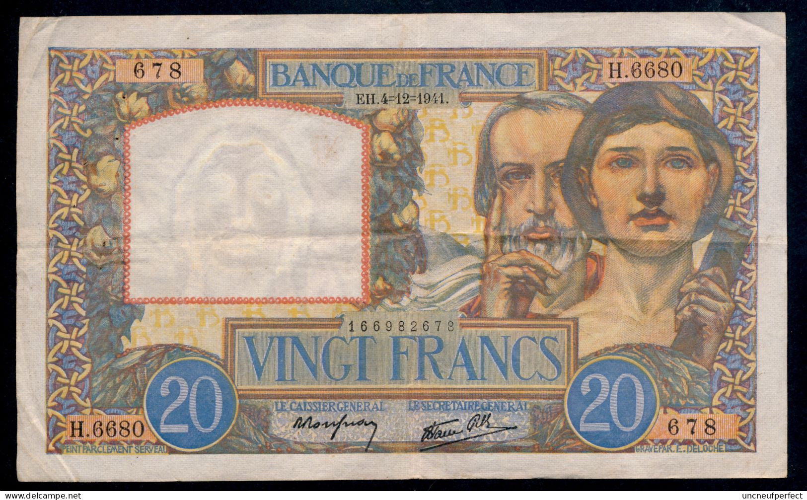 20 Francs 4=12=1941. Fay F.12-20  TTB+/SUP 3 épinglages !!!! - 20 F 1939-1942 ''Science Et Travail''