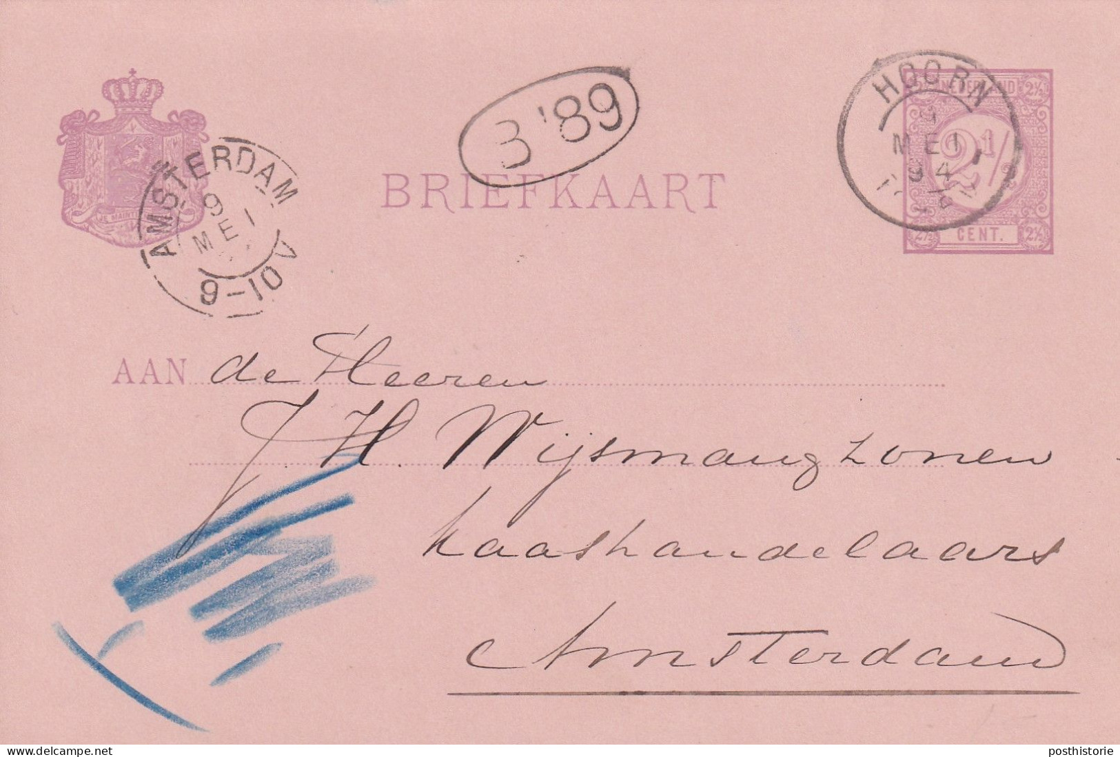 Briefkaart 9 Mei 1894 Hoorn (kleinrond) Naar Amsterdam - Storia Postale
