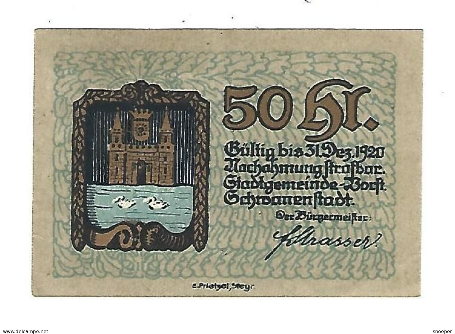 **Austria Notgeld Schwanenstadt  50 Heller 977.1a - Austria