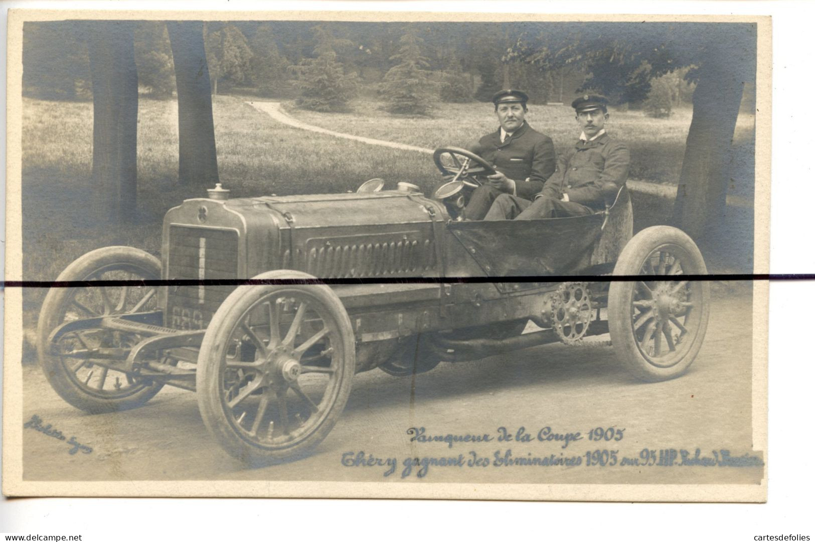 Carte Photo ? CPA . Vainqueur De La Coupe 1905 THERY Gagnant Des éliminatoires Sur 95 HP RICHARD  MULLER.. GORDON BENETT - Fotografia