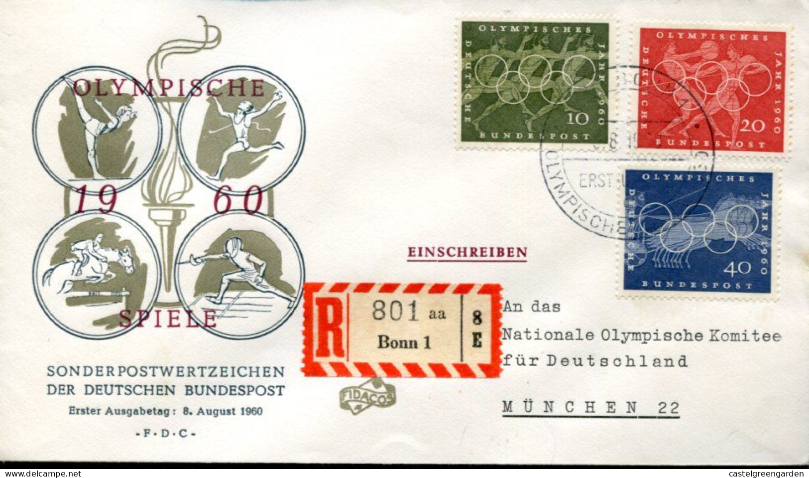 X0179 Germany,cover Regist. With Special Postmark Fdc 8.8.1960 Bonn,Olympische Jahr Rome 19600 - 1948-1960