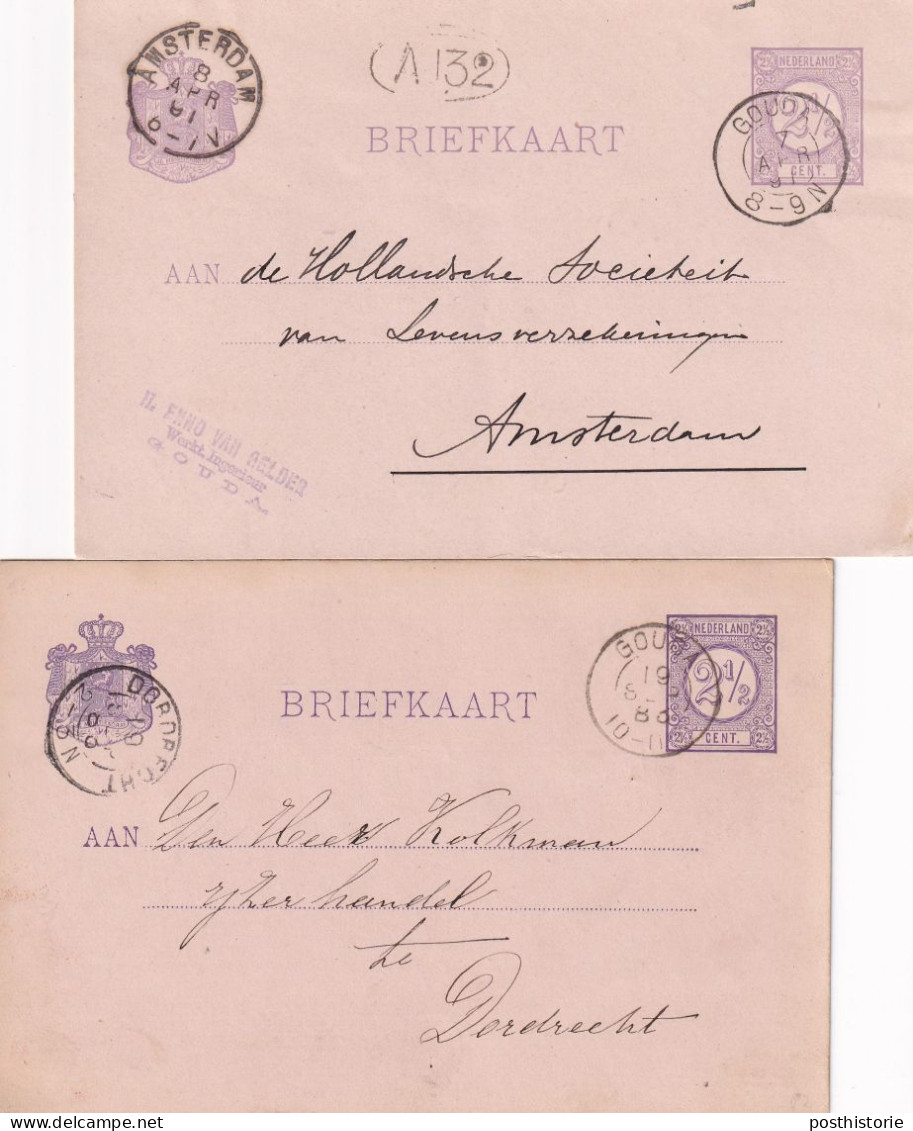 Briefkaarten 1883 En 1891 Gouda (kleinrond) Naar Amsterdam En Dordrecht - Postal History