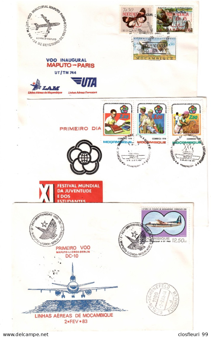 1 Bloc De 1975, 5 Entiers Postaux, 8 Enveloppes FDC Ou Aviation - Mosambik