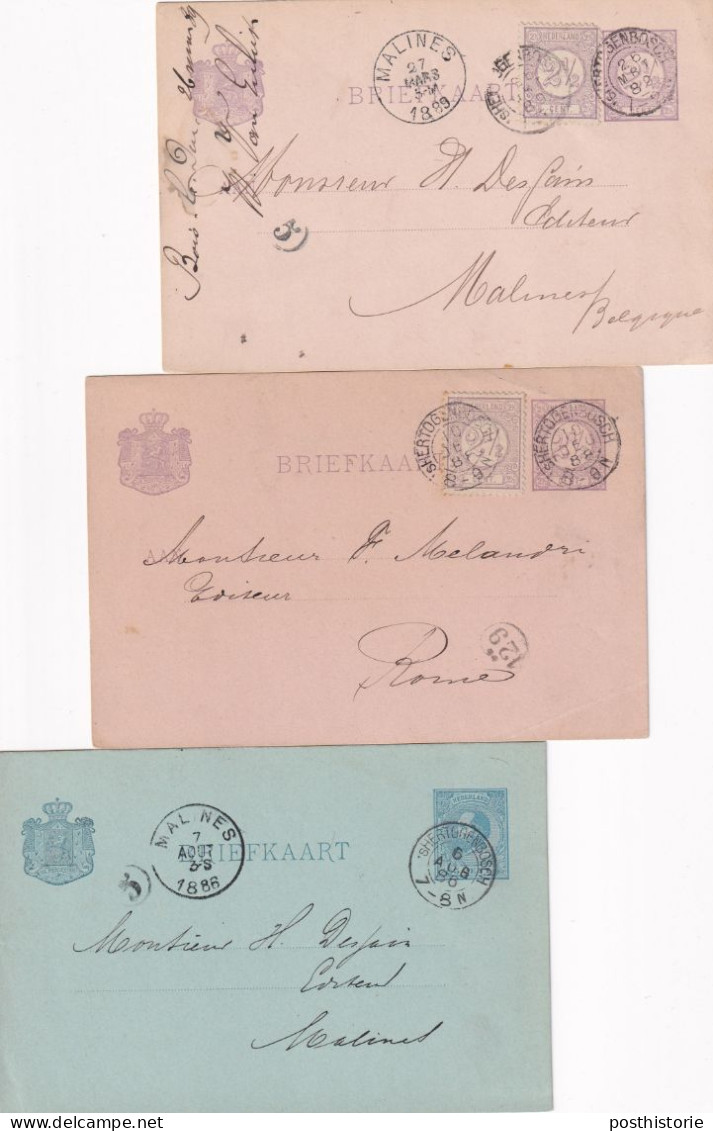 Briefkaarten 1886  1888 En 1889 's Hertogenbosch (kleinrond) Naar Rome En Malines - Marcophilie