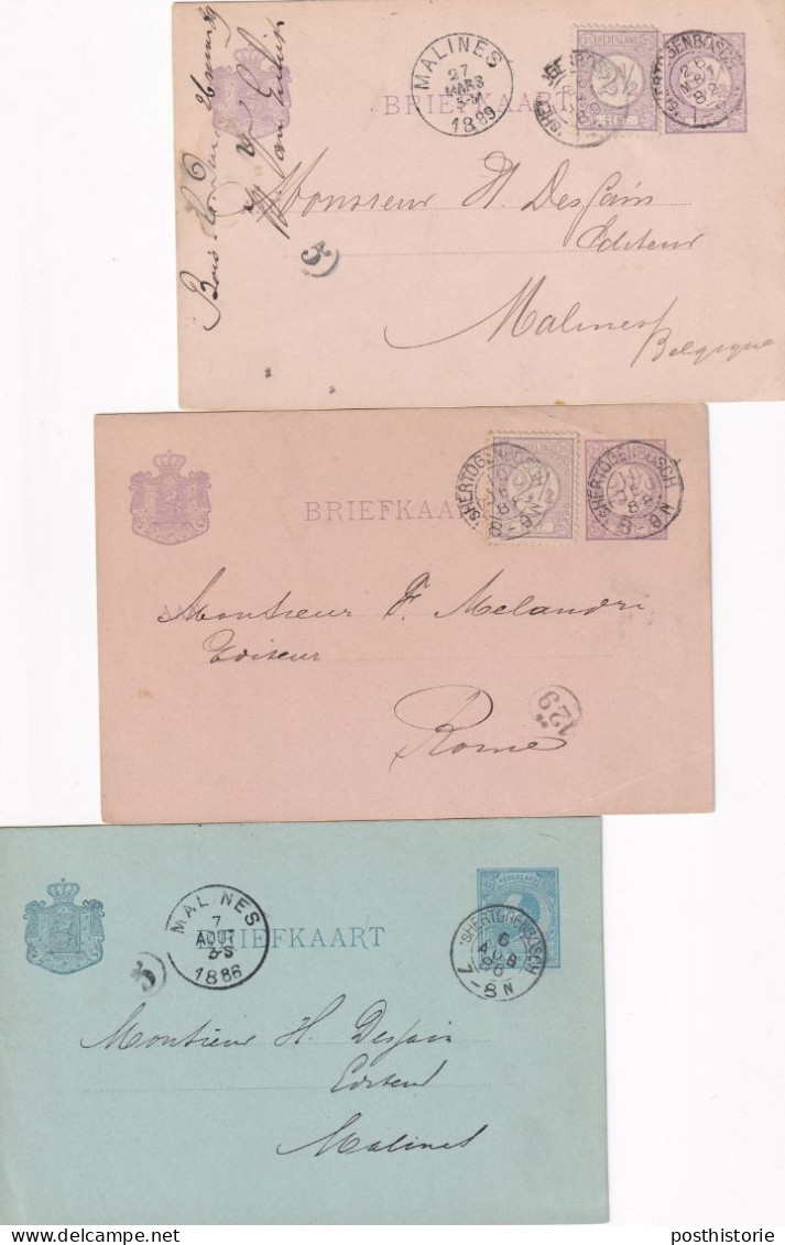 Briefkaarten 1886  1888 En 1889 's Hertogenbosch (kleinrond) Naar Rome En Malines - Marcofilia