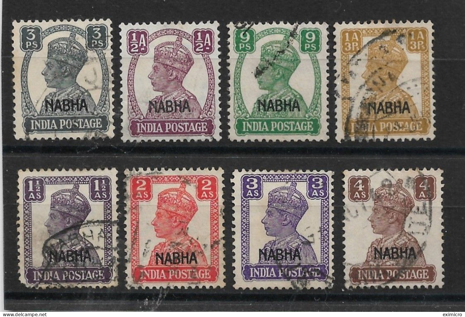 INDIA - NABHA 1940 - 1943 VALUES TO 4a SG 105-107,109,110a,111,112,114 FINE USED Cat £29 - Nabha