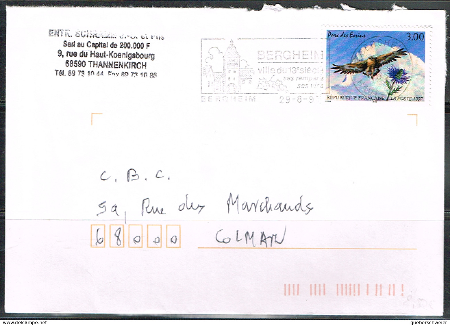 FLORA-L74 - FRANCE N° 3054 Parc Des Ecrins Sur Lettre Aigle Royal Et Chardon 1997 - Cartas & Documentos