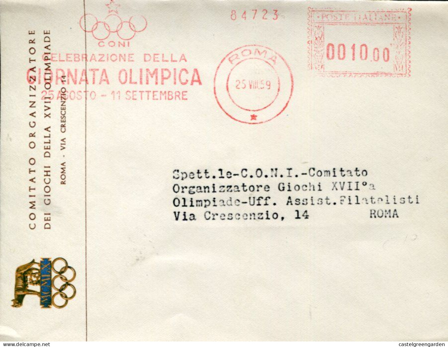 X180 Italia, Red Meter Freistempel Roma 1959 Giornata Olimpica Agosto/settembre, Circuled Cover - Ete 1960: Rome