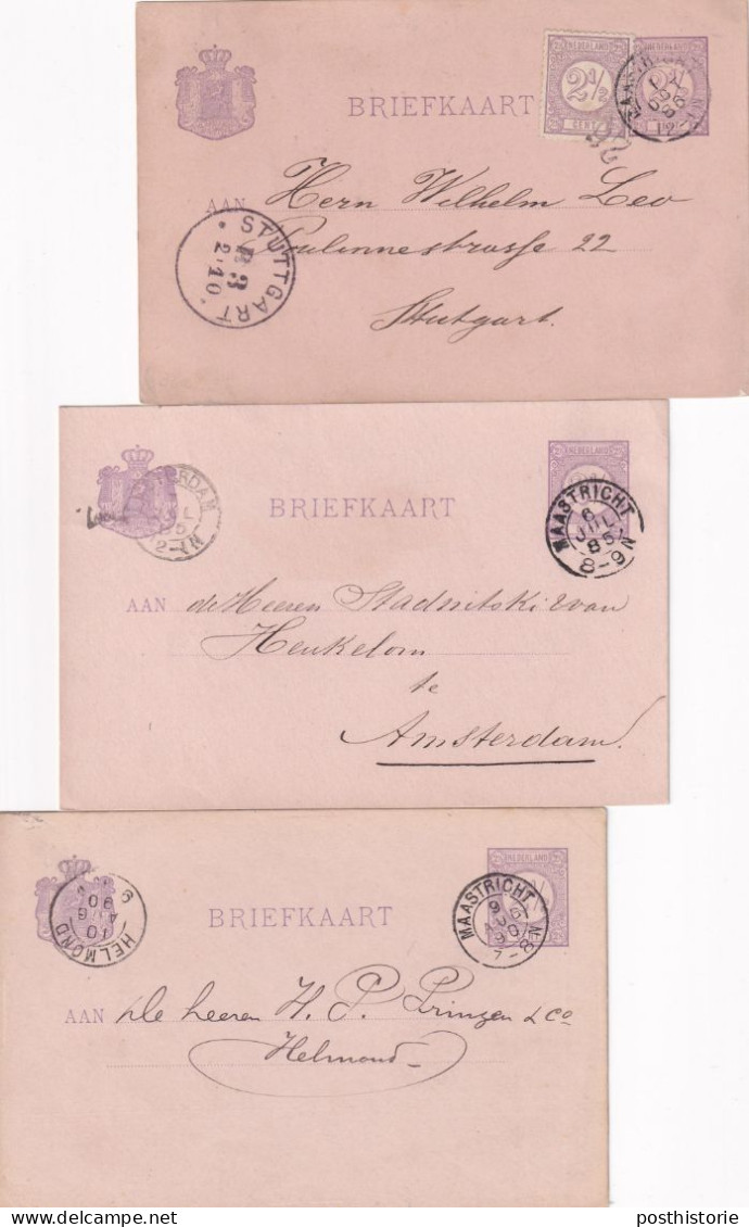 Briefkaarten 1885   1886 En 1890 Maastricht (kleinrond) Naar Helmond Amsterdam En Stuttgart - Marcophilie