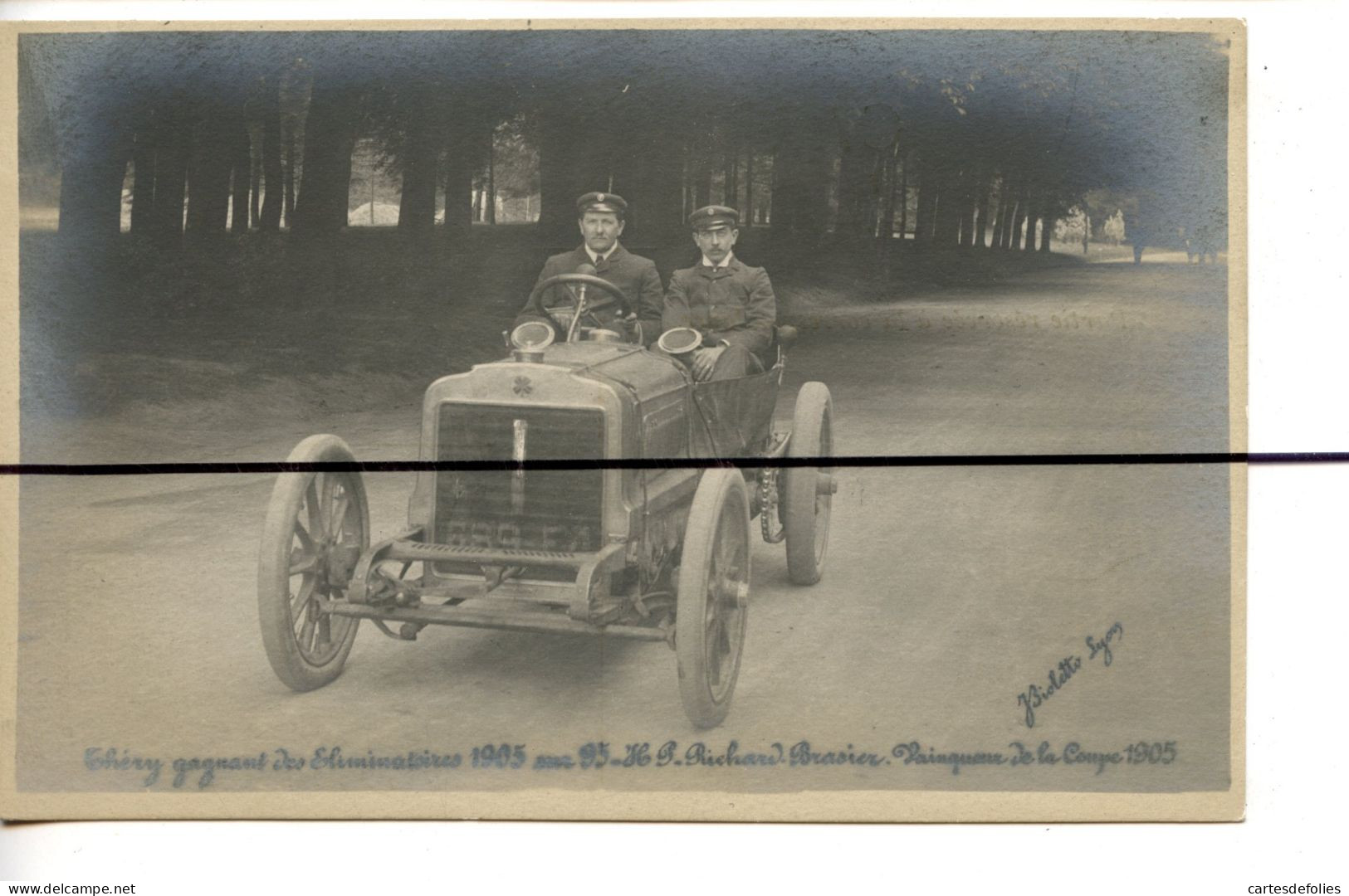 Carte Photo ? CPA . Voiture. THERY Gagnant Des éliminatoires 1905 Sur 95 HP RICHARD BRAZIER Vainqueur De La Coupe 1905 - Fotografie