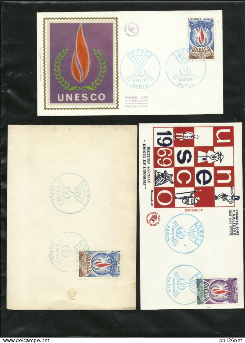 3  FDC Lettres Premier Jour Paris 8/3/1969 Service N° 42 Et N° 41 X 2 Le 13/2/1971UNESCO Cachet Illustré Bleu B/TB Soldé - 1960-1969