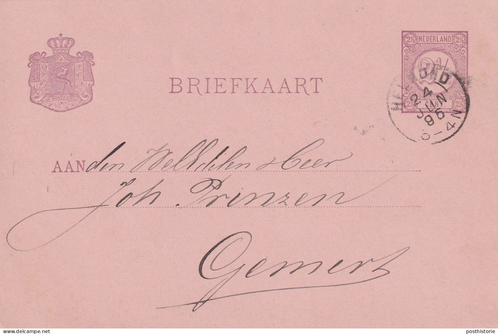 Briefkaart 24 Jun 1895 Helmond (kleinrond) Naarb Gemert (geen Stempel) - Marcophilie
