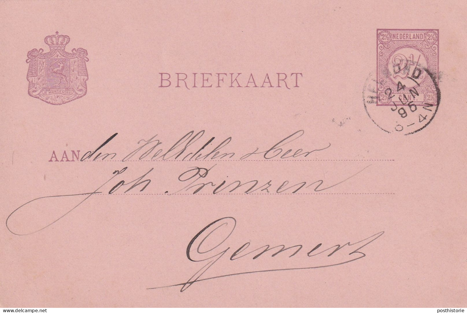 Briefkaart 24 Jun 1895 Helmond (kleinrond) Naarb Gemert (geen Stempel) - Marcofilia