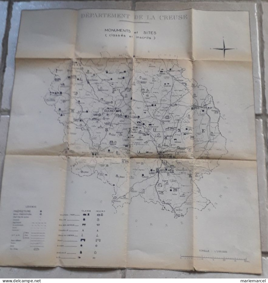 Affiche. Carte Département De La Creuse 23, Monuments Et Sites Classés Et Inscrits. - Andere & Zonder Classificatie