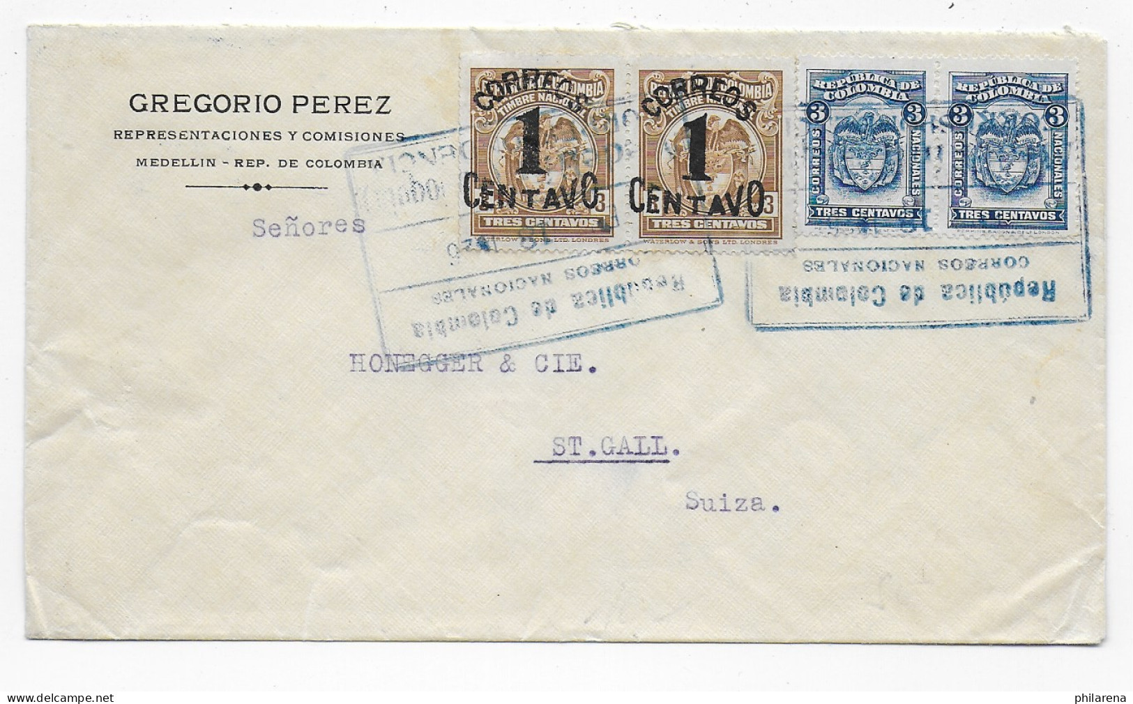 Brief Aus Medellin 1936 Nach St. Gallen - Colombie