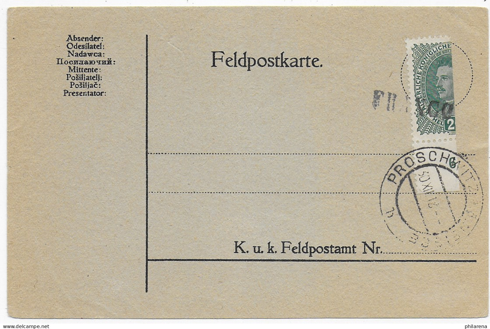 Feldpostkarte Proschwitz 1918, Mache - Lettres & Documents