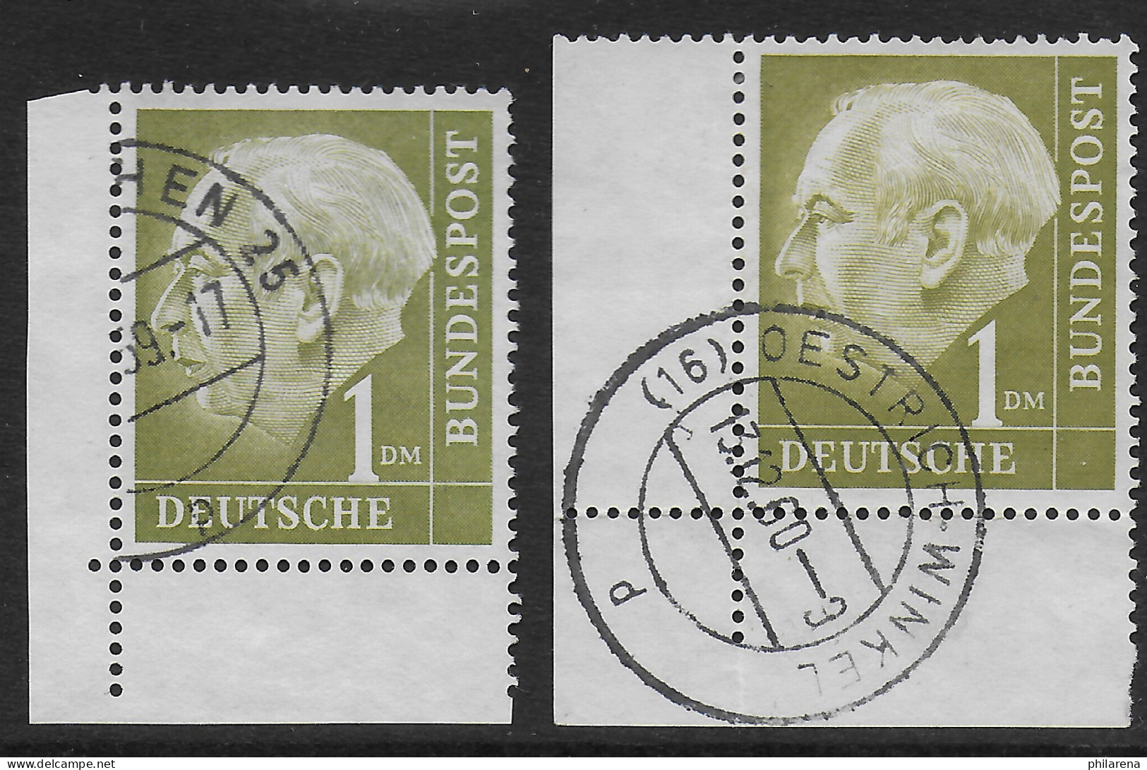 Bund: MiNr. 194, 2x Ecke E3, 2x Verschiedene Zähnungen, Gestempelt - Used Stamps