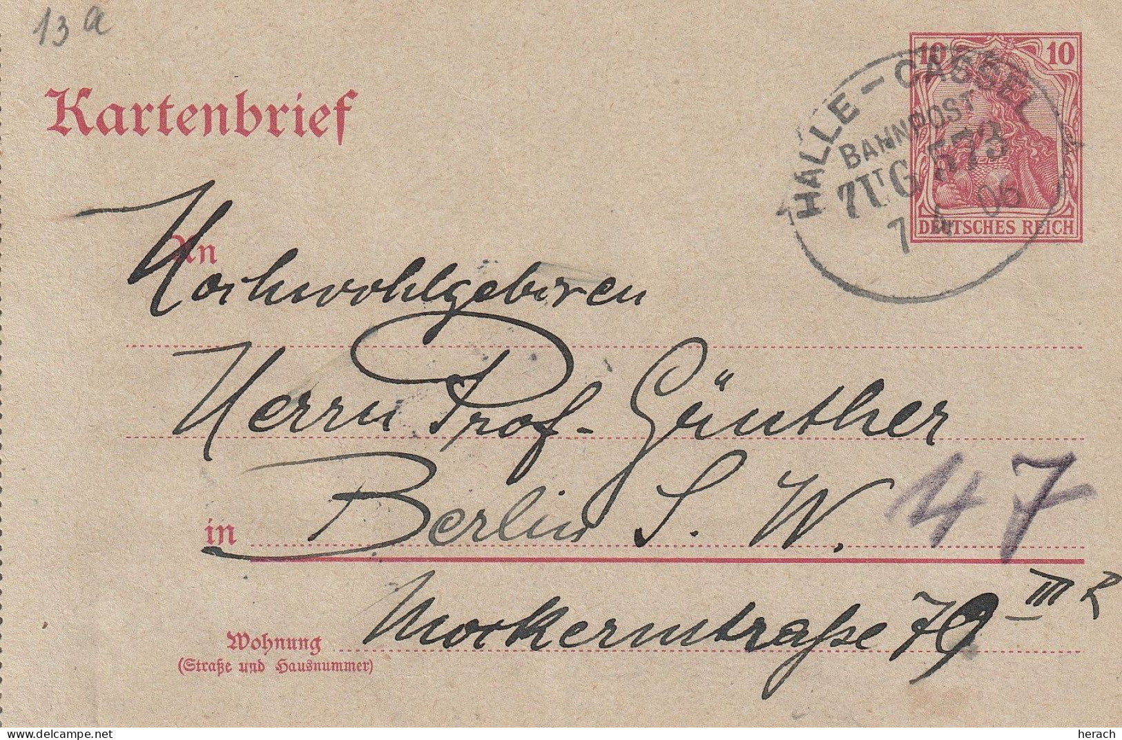 Allemagne Ambulant Halle - Cassel Sur Entier Postal Carte Lettre 1906 - Autres & Non Classés