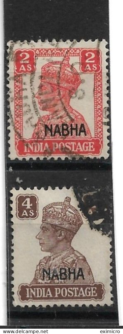 INDIA - NABHA 1940 - 1943 2a, 4a SG 111, 114 FINE USED Cat £5.50 - Nabha