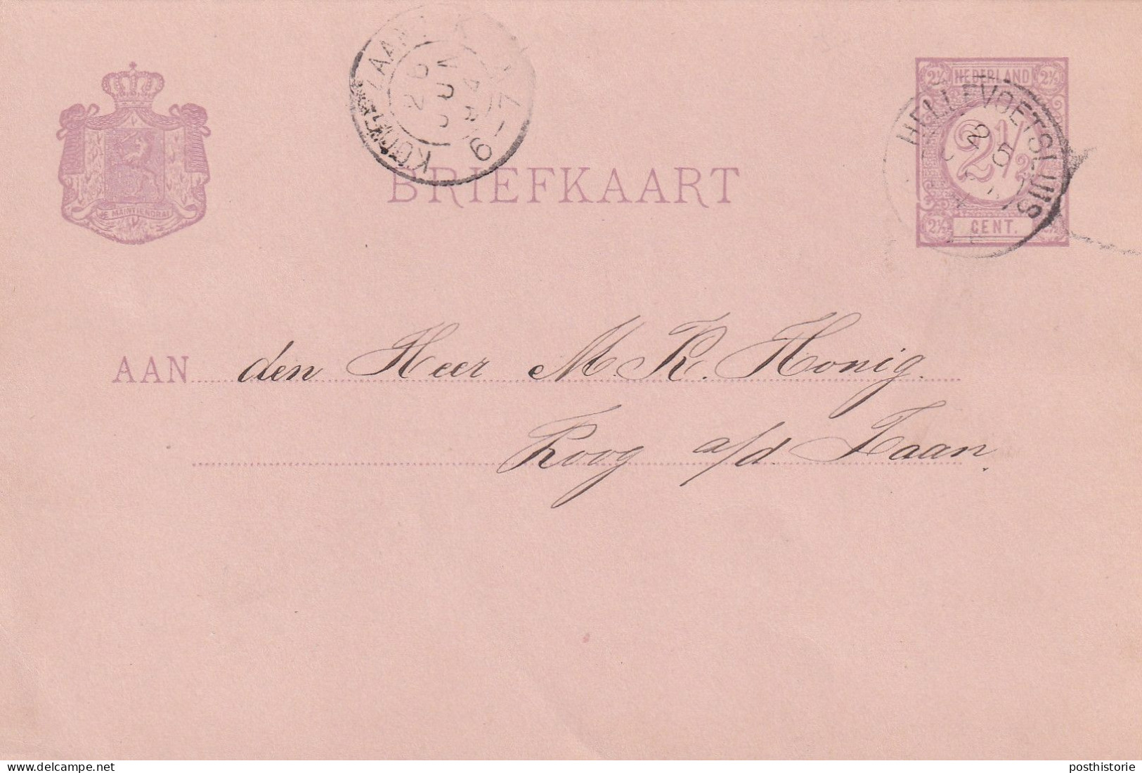 Briefkaart 25 Jun 1894 Hellevoetsluis (kleinrond) Naar Koog Zaandijk (kleinrond) - Storia Postale
