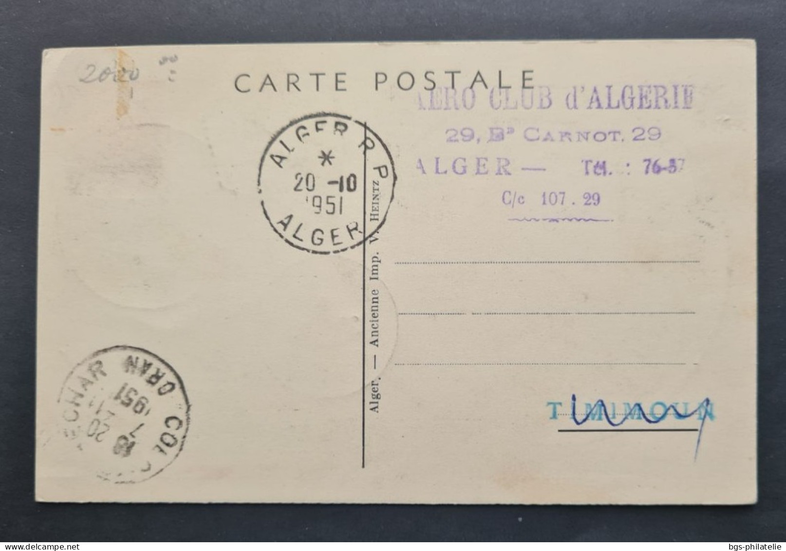 ALGÉRIE,  Timbre N ° 269 Sur CP Rallye  Aérien International D'Algérie Le 29 /10/ 1951. - Covers & Documents