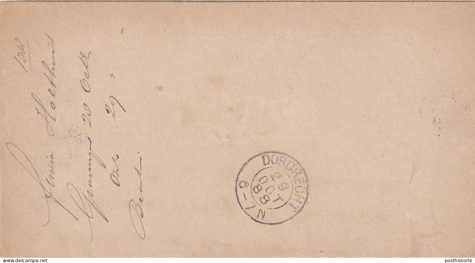 Postblad 29 Okt 1888 Gronignen (kleinrond) Naar Dordrecht (kleinrond) - Storia Postale