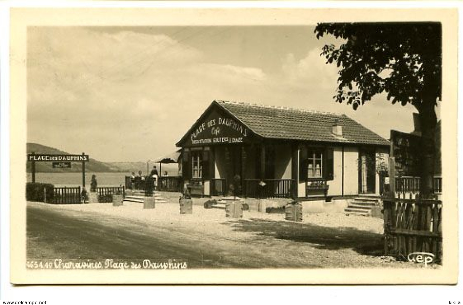 CPSM  GEP 9 X 14 Isère  CHARAVINES Plage Des Dauphins  Café  Dégustation  Goûters  J. Chaize - Charavines