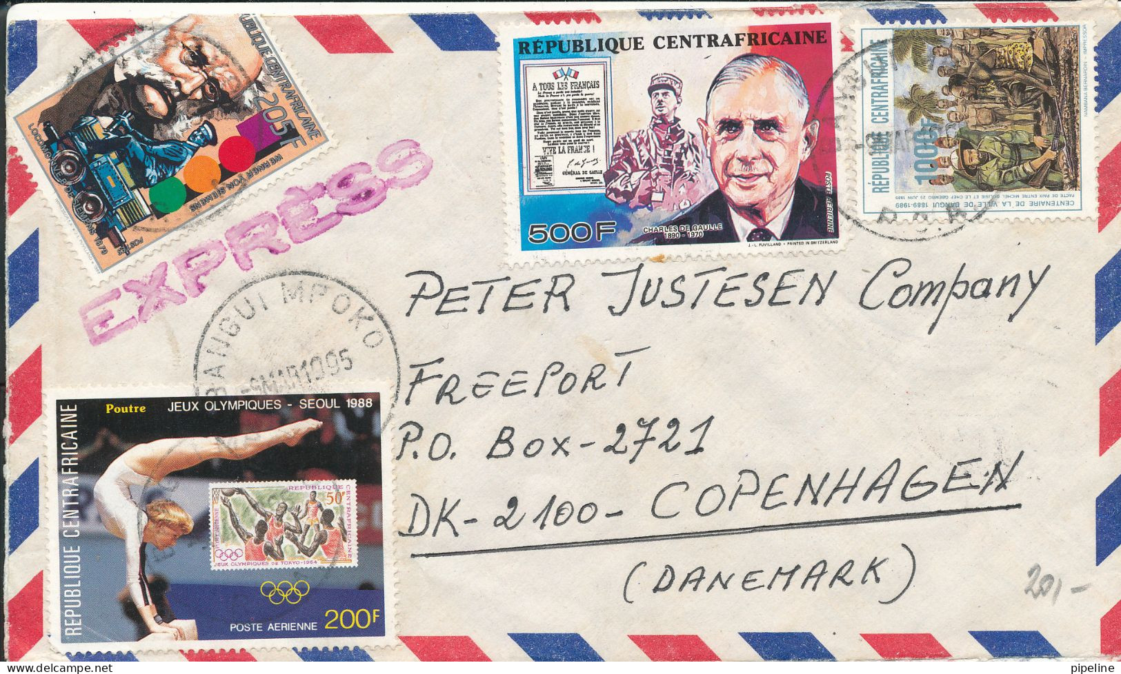 A.O.F. Air Mail Cover Sent To Denmark 9-3-1995 With More Topic Stamps - Central African Republic