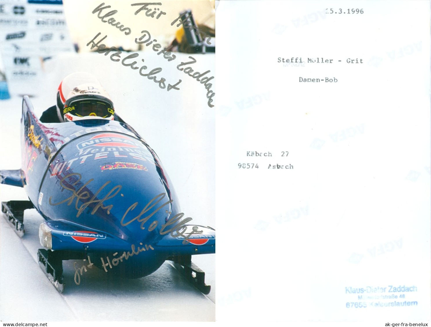 Autogramm Foto Zweierbob Stefanie Steffi Möller-Grit Wallstein Asbach Gotha IBU Bobfahrerin Deutschland Bobsleigh WM - Sports D'hiver