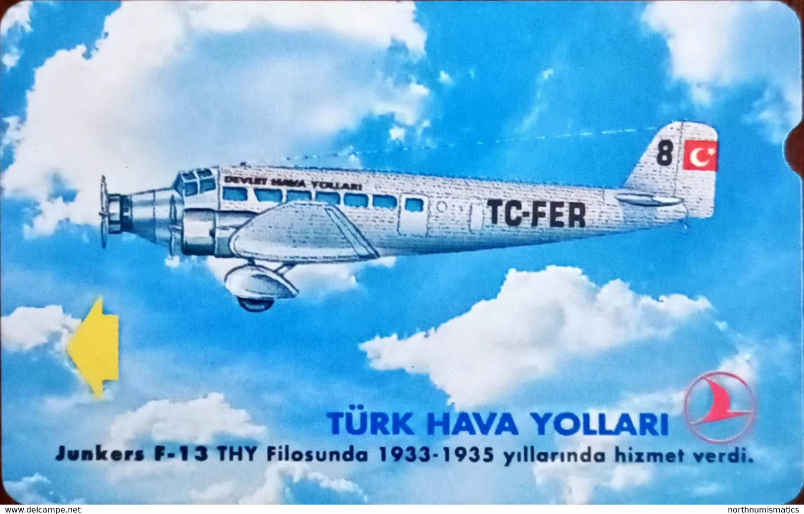 Turkey Phonecards THY Aircafts Junkers F-13 PTT 100 Units Unc - Colecciones