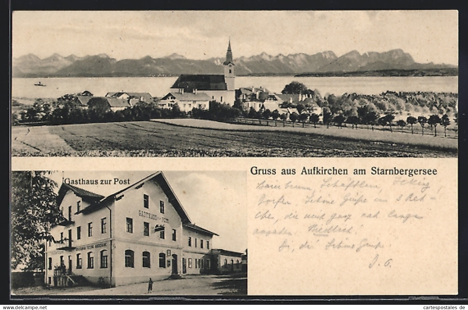 AK Aufkirchen / Starnberger See, Gasthaus Zur Post, Ortspartie Mit Kirche  - Starnberg