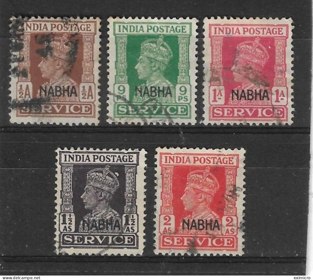 INDIA - NABHA 1940 - 1943 OFFICIALS VALUES TO 8a SG O56,O58,O59,O62,O65 FINE USED Cat £29+ - Nabha