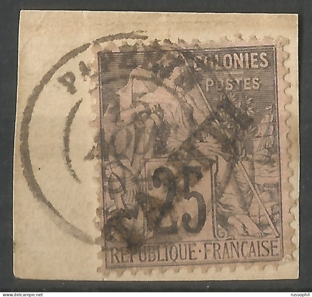 TAHITI - GENERAL COLONIES 25 CENT. OVERCHARGED TAHITI  (Yv. #15) ON FRAGMENT - 1894 - Usati
