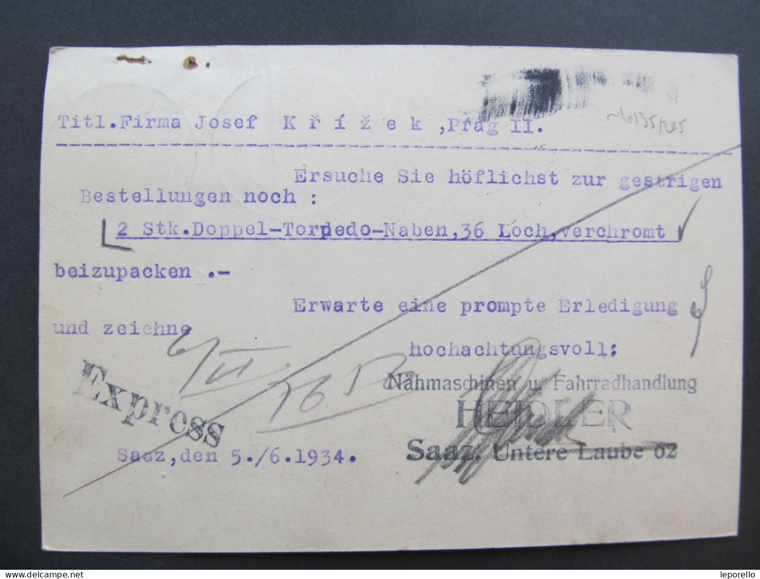 BRIEF Saaz Žatec - Praha Phoienix šicí Stroj Reklama Express  / P8620 - Cartas & Documentos