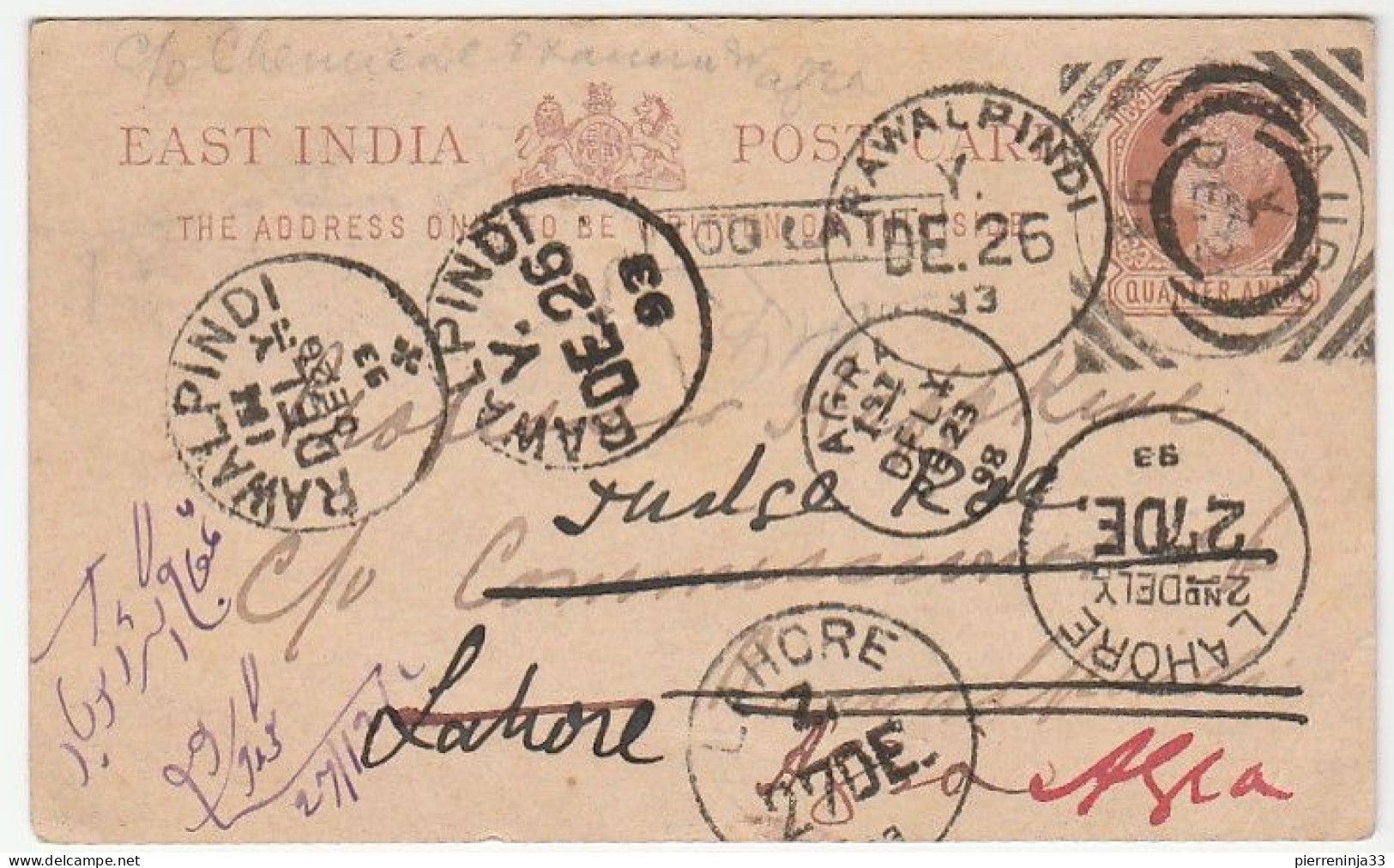 Entier Postal Inde Avec Nombreux Cachets - Andere & Zonder Classificatie