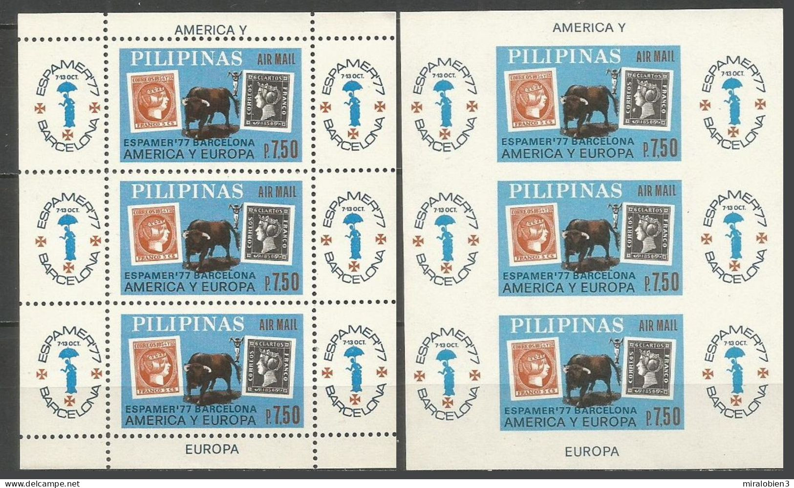 FILIPINAS ESPAMER'77 BARCELONA HOJAS BLOQUE YVERT NUM. 11 ** NUEVAS SIN FIJASELLOS DENTADA Y SIN DENTAR - Filipinas