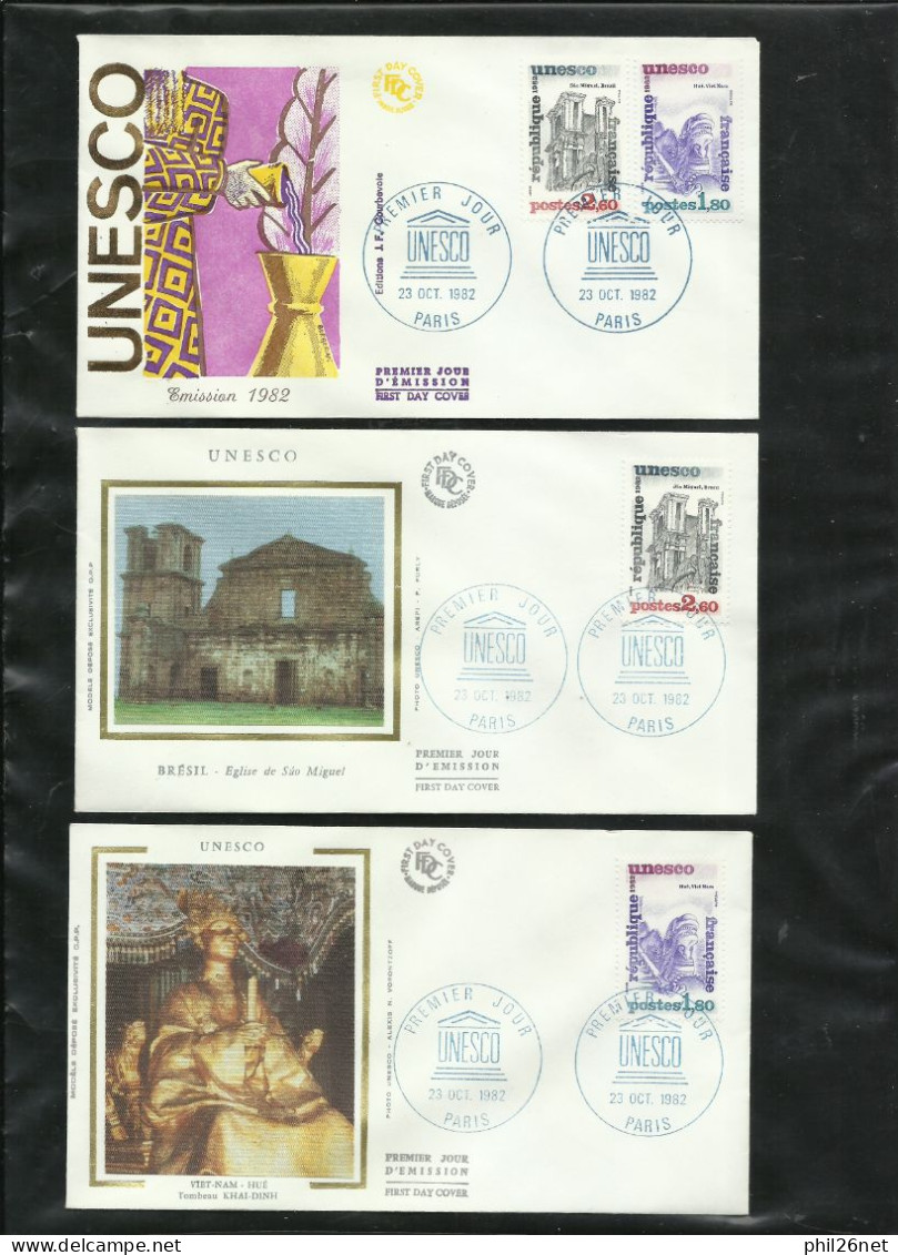 3 FDC Lettres Illustrées Premier Jour Paris Le 23/11/1982  Service N° 71 Et 72  UNESCO Cachet Illustré Bleu B/TB  Soldé - 1980-1989