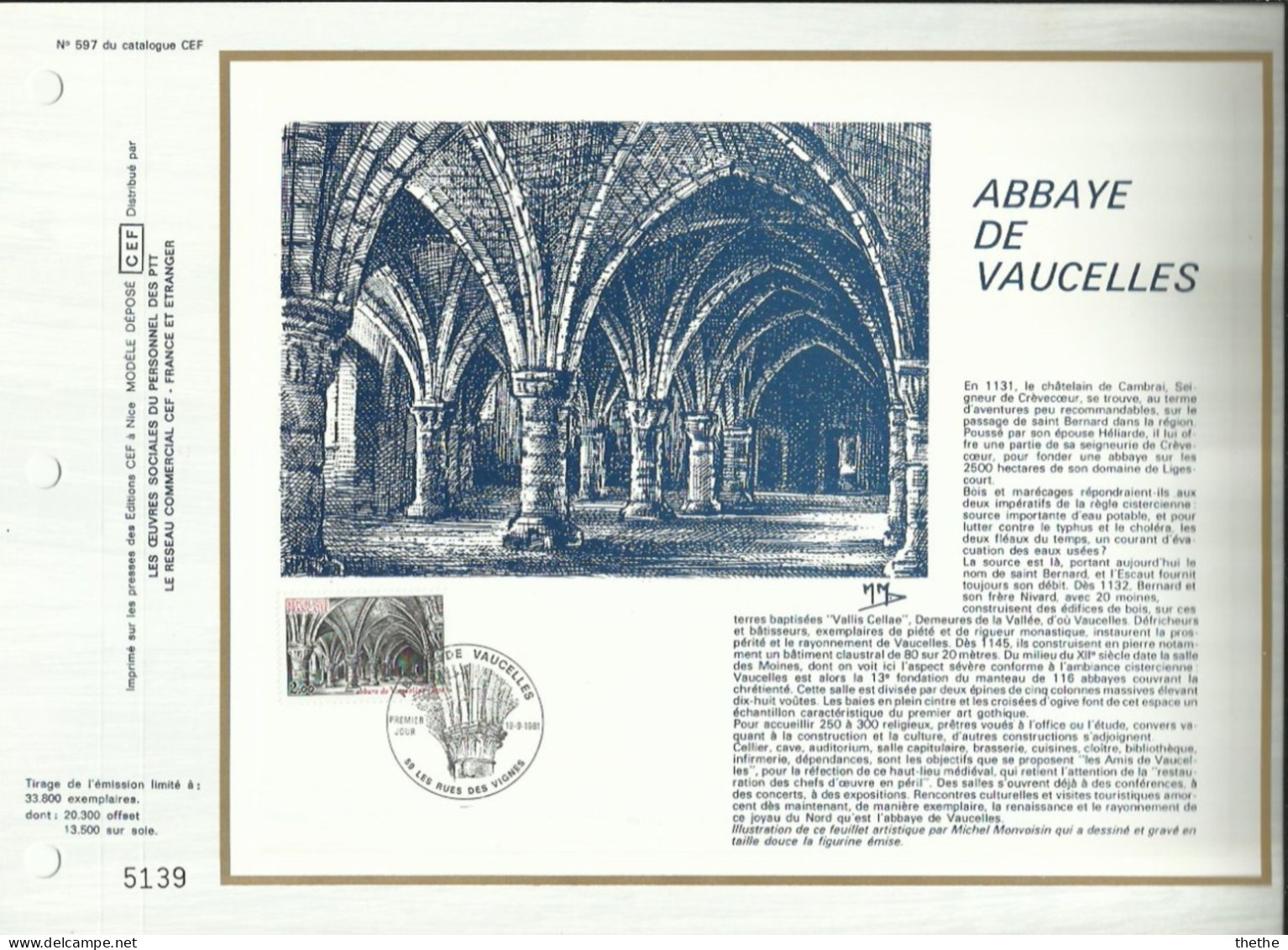 FRANCE - Abbaye De Vaucelles (Nord) - N° 597 Du Catalogue CEF - 1980-1989