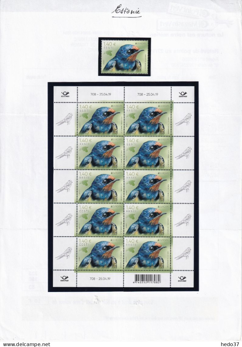 EUROPA 2019 Estonie N°876/877 Oiseaux - Neuf ** Sans Charnière - TB - 2019