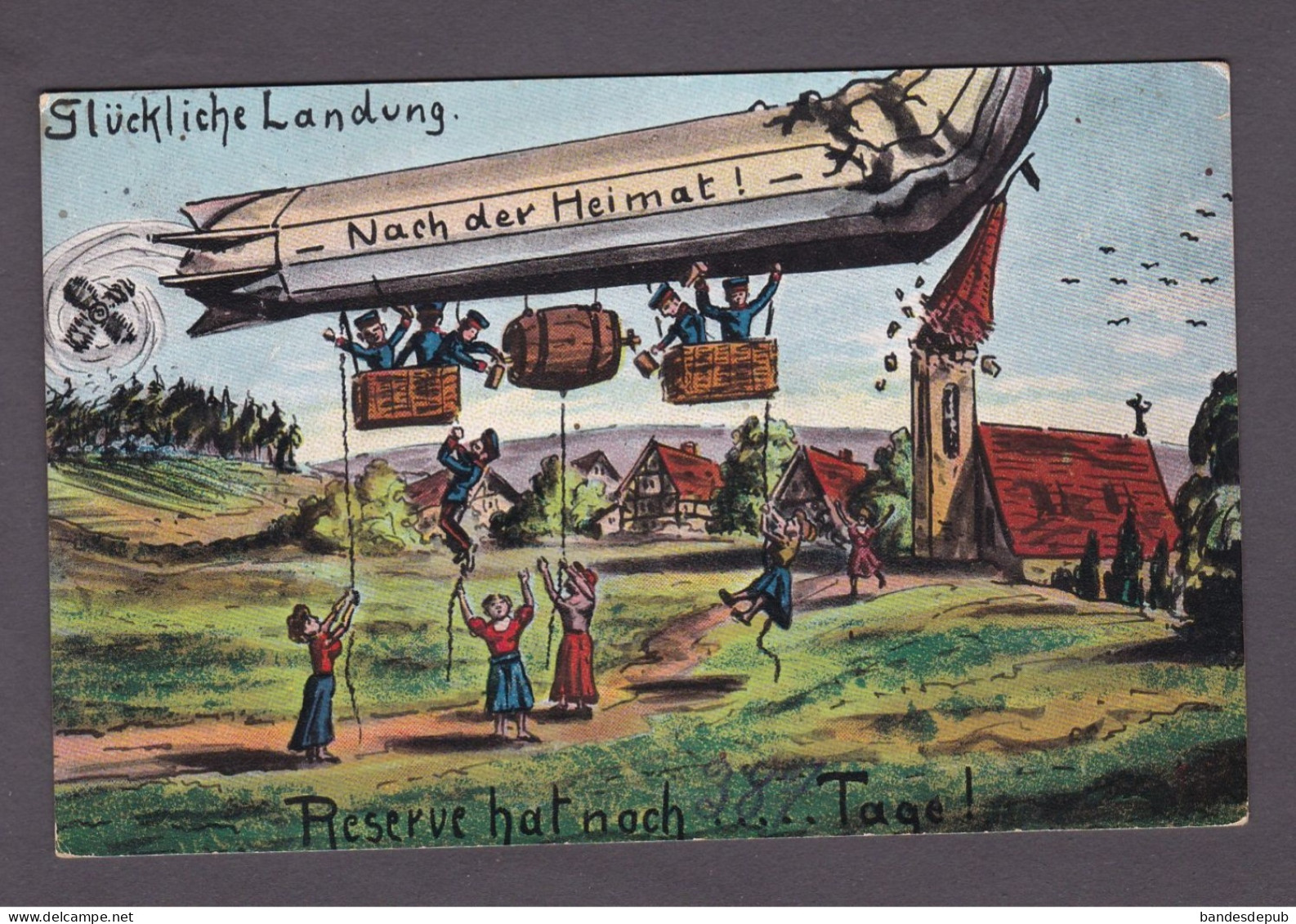 Guerre 14-18 Gluckliche Landung Nach Der Heimat Reserve Karte ( Humour Aerostat Dirigeable Zeppelin  58889) - Guerre 1914-18