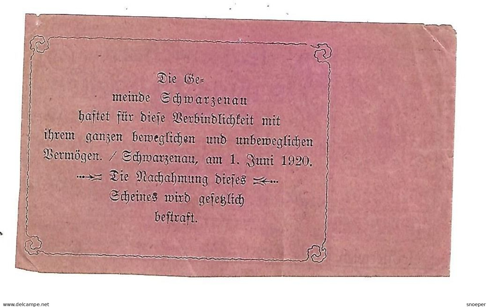 **Austria Notgeld Schwarzau  30 Heller  979a - Austria